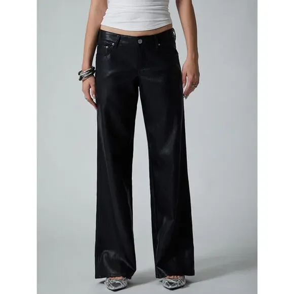 NWT PACSUN x Third Charm SZ M Baddie Relaxed Low Rise Faux Leather Wide Leg Pant - Picture 2 of 10